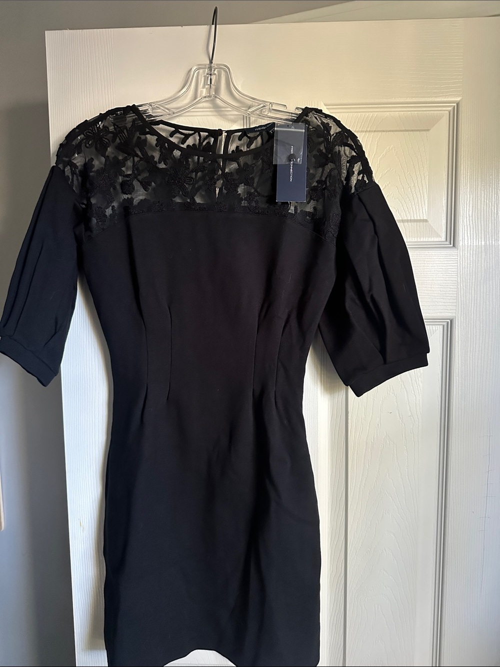 French Connection Black Lace Yoke Mini Dress